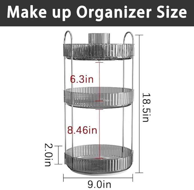 shuang qing Rotating Makeup Organizer for Vanity, High-Capacity Skincare Clear Make Up Storage Perfume Organizers Cosmetic Dresser Organizer Countertop 360 Spinning (Gray, New-3 Tier)