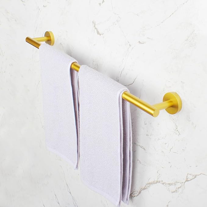 Stainless Steel 24-Inch Bathroom Single Towel Bar Gold Towel Holder, Wall Mount Towel Back Rod Hotel Style