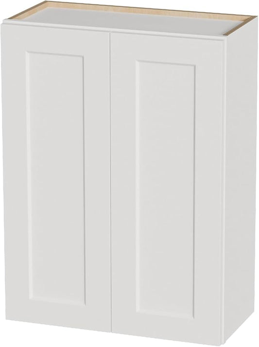 Kisart Laundry Room Cabinets Wall Mounted with Doors & Shelves, Solid Wood RTA Medicine Storage Cabinet, 27Wx36Hx12D Inch White Shaker Hanging Cupboard, Space-Saving for Kitchen, Bathroom, Garage