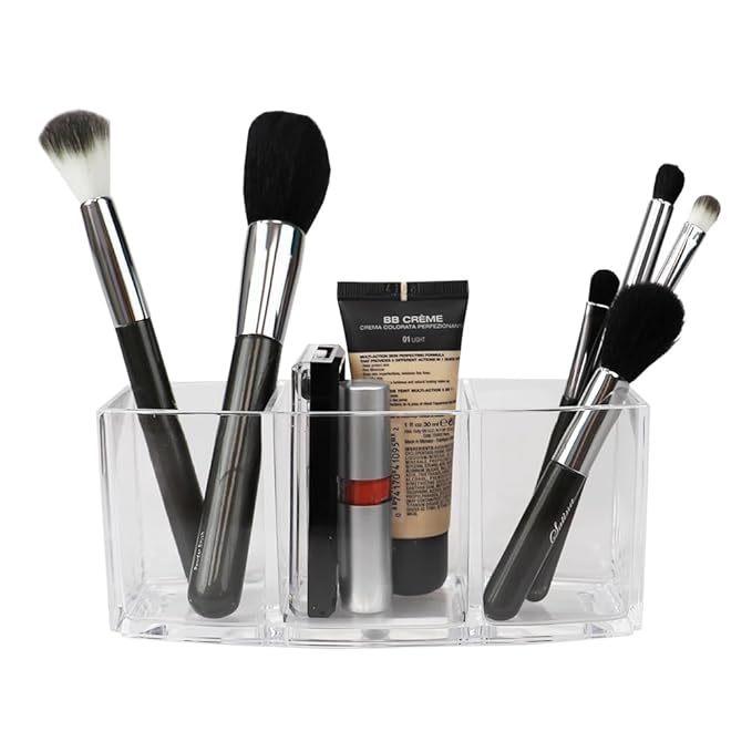 Home Basics Women's Cosmetic Organizer (3 Compartments), Clear