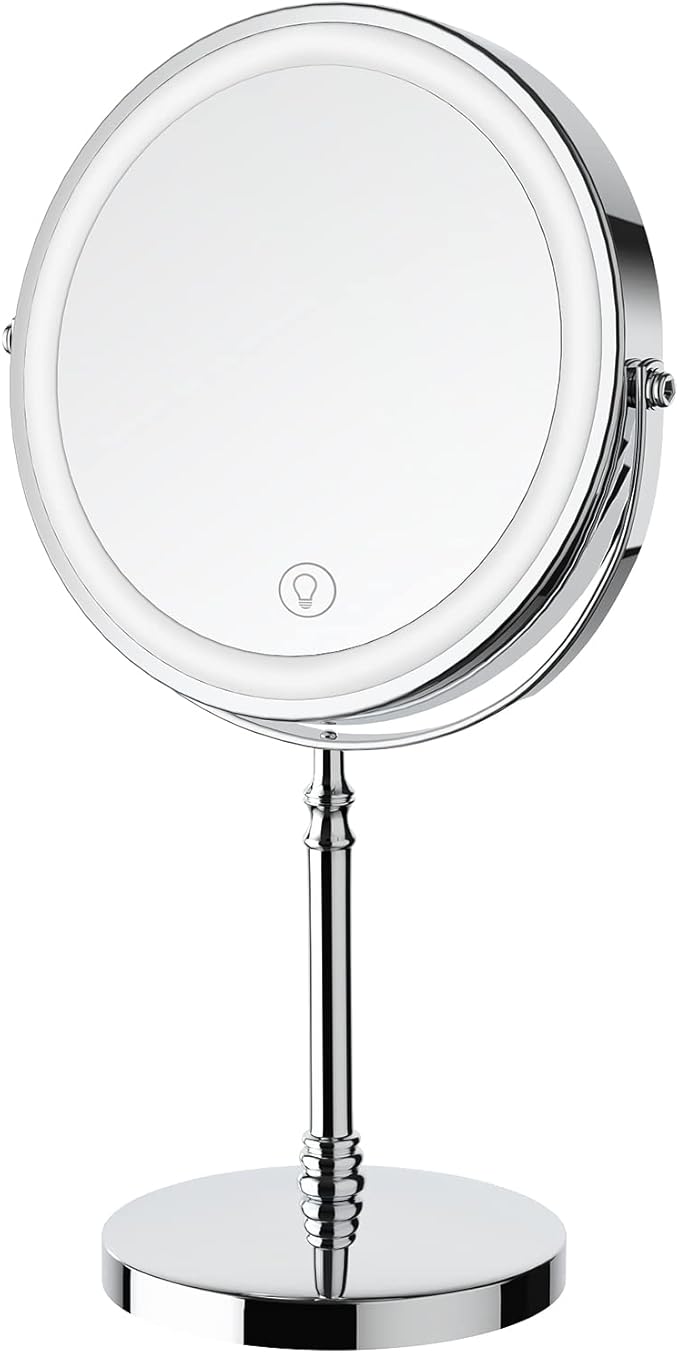 DEIOVWXS Makeup Mirror, 3000mAh Rechargeable Double-Sided Magnifying Vanity Mirror with 3 Colors, 1X/10X, 360° Rotation, Adjustable Brightness, Gifts for Mom, Women,Wife, Girls, Dorm Room Essential