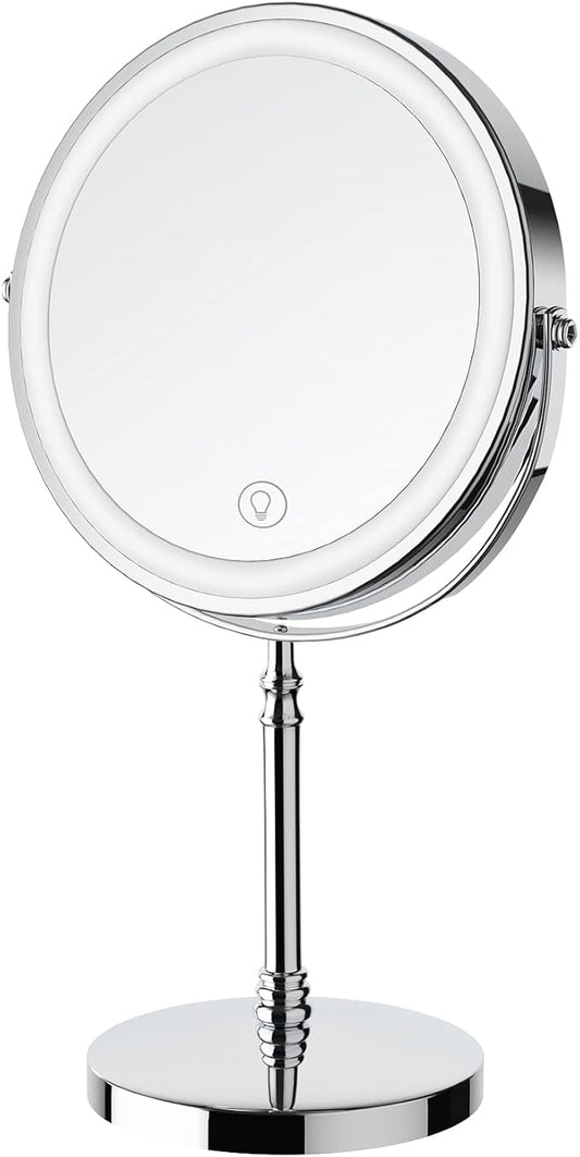 DEIOVWXS Makeup Mirror, 3000mAh Rechargeable Double-Sided Magnifying Vanity Mirror with 3 Colors, 1X/10X, 360° Rotation, Adjustable Brightness, Gifts for Mom, Women,Wife, Girls, Dorm Room Essential