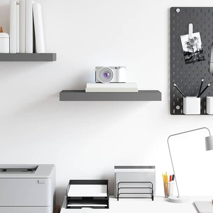 Floating Wall Shelf with Invisible Mounting, High Gloss Gray Modern Display Shelf for Living Room, 19.7x9.1 Inches, Honeycomb MDF and Metal Frame, Holds 15.4 lbs for Decor, Books, Awards