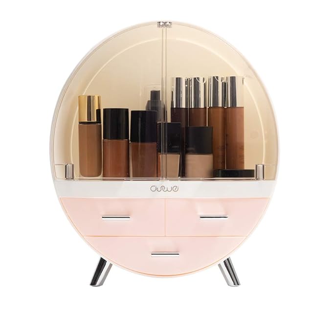 Elegant Dustproof Makeup Storage Organizer Box, Waterproof Medium Cosmetics Organizer Storage with Drawers Skincare Cosmetic Display Cases for Countertop Bathroom Dresser Dedroom