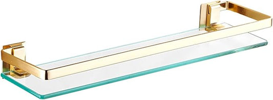 Wall Mounted Floating Shelves, Rectangular Glass Bathroom Shelf, 8MM-Thick Metal Bracket Shelf Supports, for Bathroom Kitchen (Color : Gold)