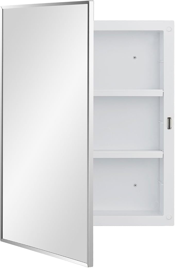 IDYLLOR Plastic Bathroom Medicine Cabinet with Framed Mirror 16 x 22 inch, Surface and Recessed Mount
