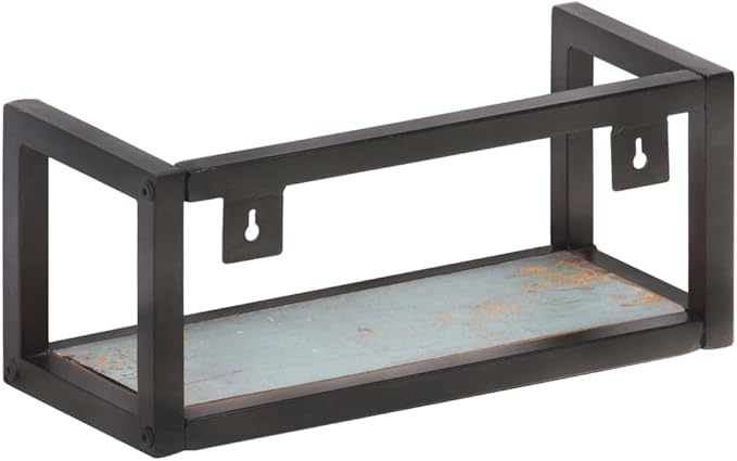 Industrial Wall Shelves Set of 2, 15.7 Inch Reclaimed Wood Floating Shelves with Black Metal Brackets for Living Room Bedroom Kitchen Decor, Heavy Duty 44lb Capacity