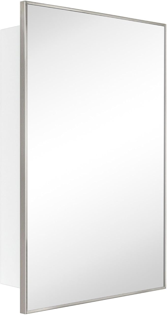 TEHOME 20'' x 30'' Brushed Nickel Recessed and Surface Mount Bathroom Medicine Cabinet with Mirror Square Cornered Metal Framed Rounded Rectangle Medicine Cabinet Mirror