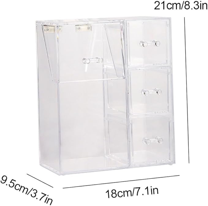 Acrylic Makeup Organizer Clear Cosmetic Brush Holder with Dustproof Lid 3 Drawers. Canisters