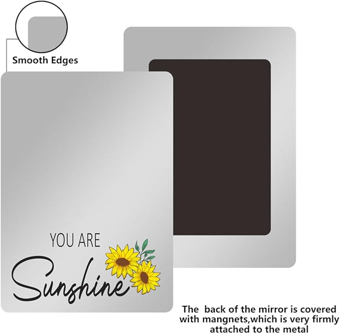 Magnetic Locker Mirror, Sunflower Decor Acrylic Mirror Magnetic Decorative Mirror, Personal Makeup Mirror Floral Magnetic Mirror for School Locker Refrigerator Office Bedroom Home Decor (Rectangular)