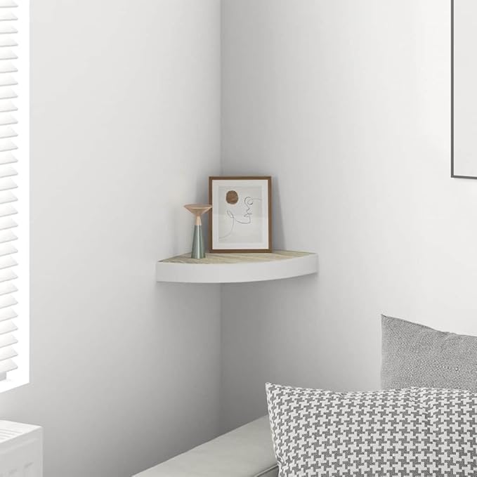 Wall Corner Shelf, Triangular Floating Shelves for Bedroom Living Room, Oak and White Honeycomb MDF Decorative Display Rack, Modern Space Saving Compact Storage