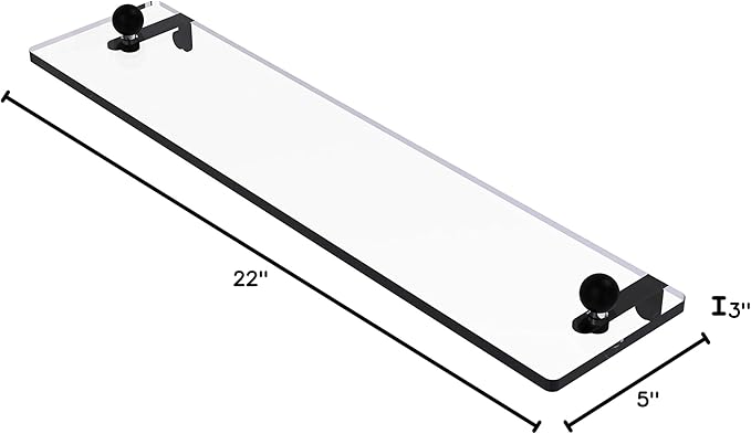 Allied Brass PR-1/22-BKM Pr 1 Inch Vanity Beveled Edges Glass Shelf, 22 Inch, Matte Black