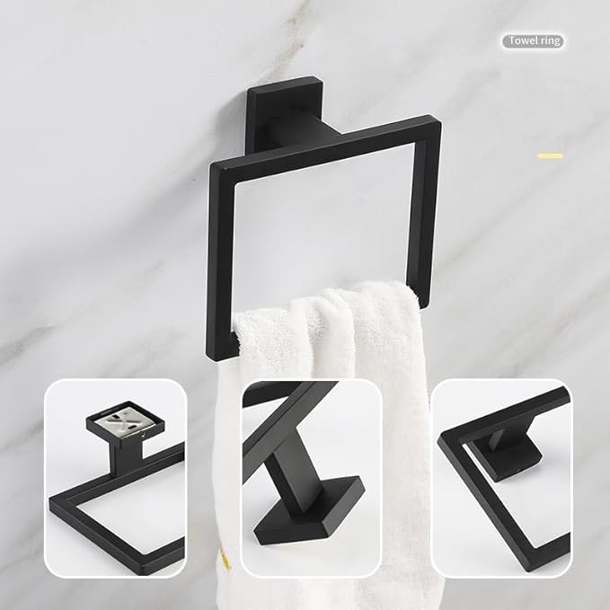 2PACK Matte Black Towel Ring Towel Holder,LSWYYP 304 Stainless Steel Hand Towel Rack for Bathroom, Modern Square-Shape Style