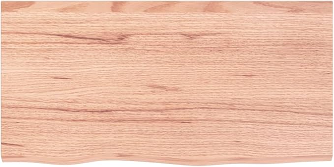 Solid Oak Wood Bathroom Vanity Top 31.5"x15.7"x(0.8"-2.4") Light Brown Treated Live Edge Handmade Countertop for Shelf Cabinet Desk Table