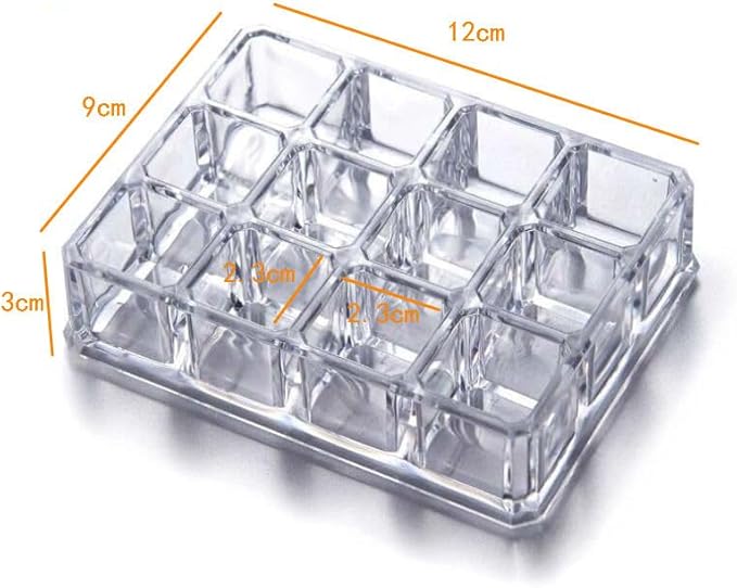 Kamay's Acrylic Transparent Rectangular 12 Grids Lipstick Nail Polish Eyebrow Brush Display Rack (SF-1037)