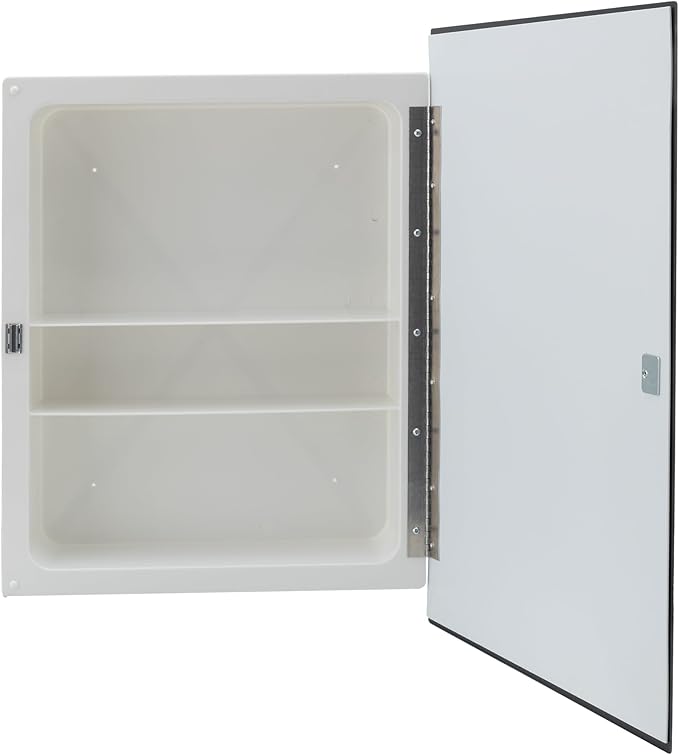 RecPro RV Bathroom Medicine Cabinet | 16” W x 22” H | Two Shelves | Frameless Polished Edge Mirror | Made in USA | White