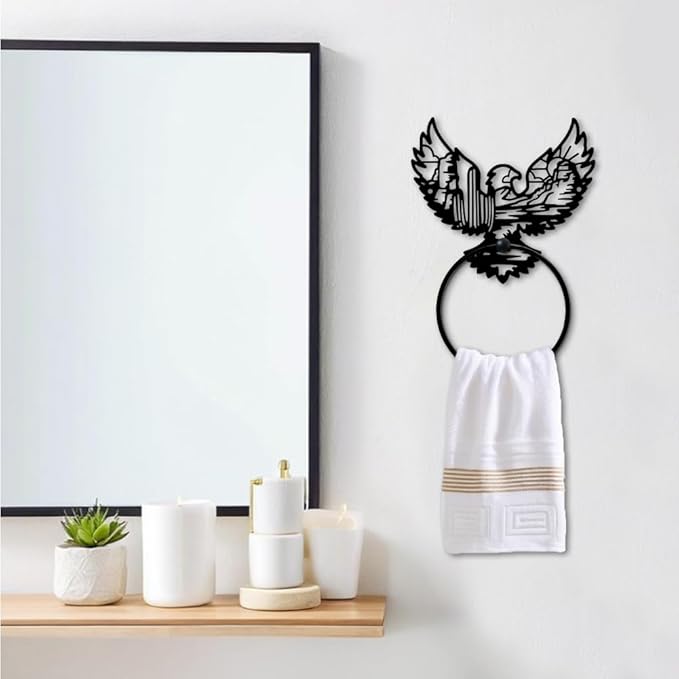 MAYJOYDIY Eagle Landscape Metal Towel Ring Desert Cactus Towel Holder Sun Mountain Range Animal Nature Scenery Black Art Towel Rack Wall Mounted for Bathroom Kitchen Home Decors Gift
