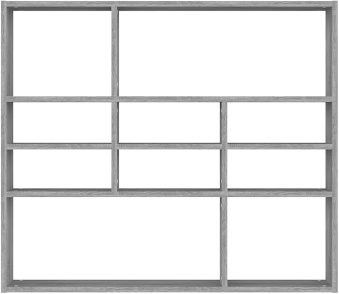 Wall Shelf with 10 Storage Compartments, Grey Sonoma Engineered Wood Floating Display Shelving Unit for Bedroom Living Room Office, 35.4 x 6.3 x 30.7 Inches