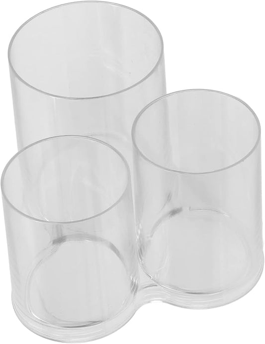 Clear Round Plastic Makeup Container,Makeup Brush Holders,Acrylic Cosmetic Storage Organizer with Compartments, Pencil Cup Stationery Organizer for Eyeliner Pencil and Beauty Tools,3 Connected Towers