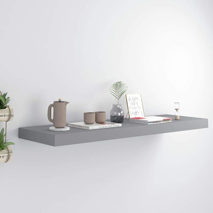 Floating Wall Shelf Gray 31.5x9.3x1.5 Inches MDF Board Invisible Mounting Display Rack for Home Decor Books Collectibles Awards Ornaments