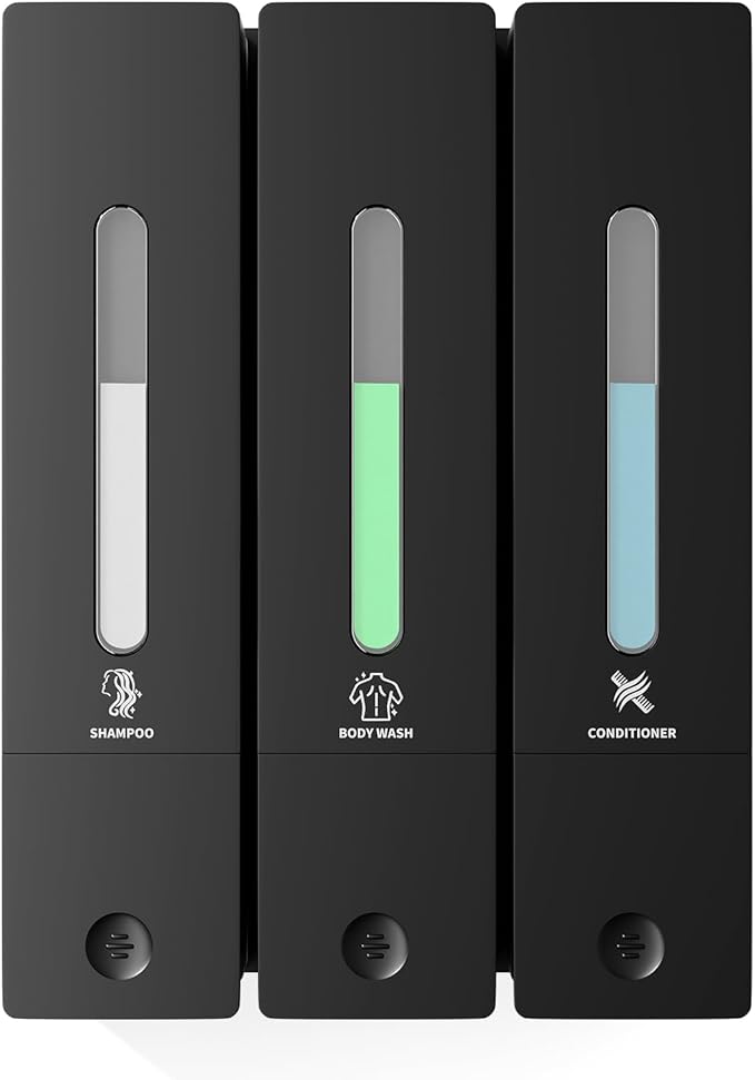 Shampoo and Conditioner Dispenser - Wall-Mounted 3-Chamber Shower Soap Dispenser, No-Drill, 1200ML Capacity, for Bathroom & Hotel