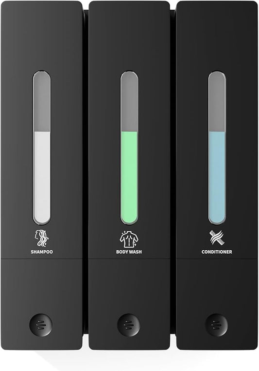 Shampoo and Conditioner Dispenser - Wall-Mounted 3-Chamber Shower Soap Dispenser, No-Drill, 1200ML Capacity, for Bathroom & Hotel
