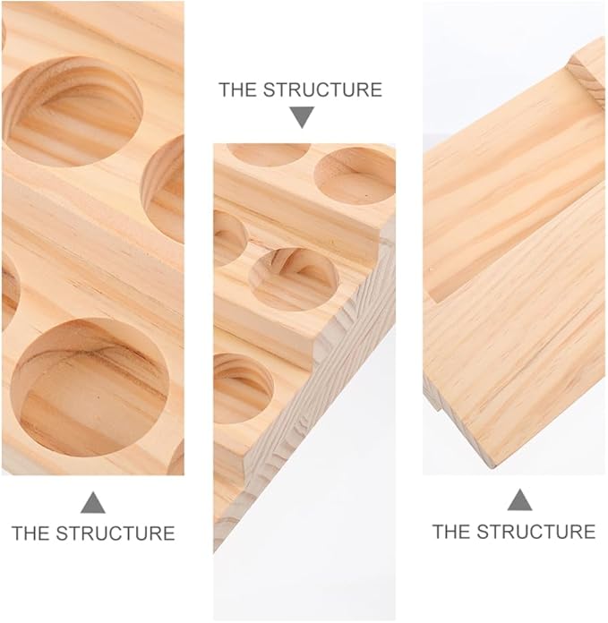 Healifty Wooden Essential Oil Organizer Rack 24 Slots Bottle Display Stand for 30Ml Dropper Bottles Perfume Nail Polish Storage Desktop Organizer