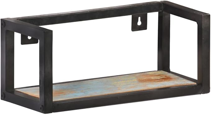 Industrial Wall Shelves Set of 2, 15.7 Inch Reclaimed Wood Floating Shelves with Black Metal Brackets for Living Room Bedroom Kitchen Decor, Heavy Duty 44lb Capacity