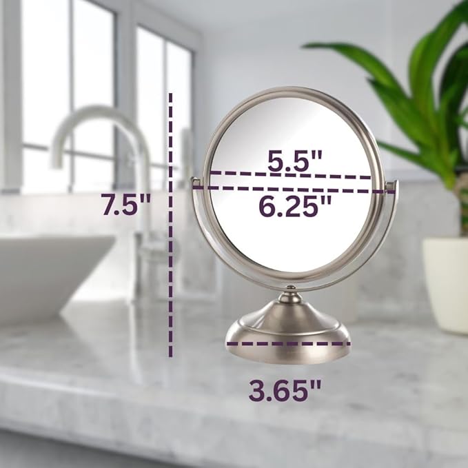 Small Tabletop Magnifying Mirror - 5.5” Diameter Mirror with 5X-1X Magnification - Nickel Finish - Model MC247N
