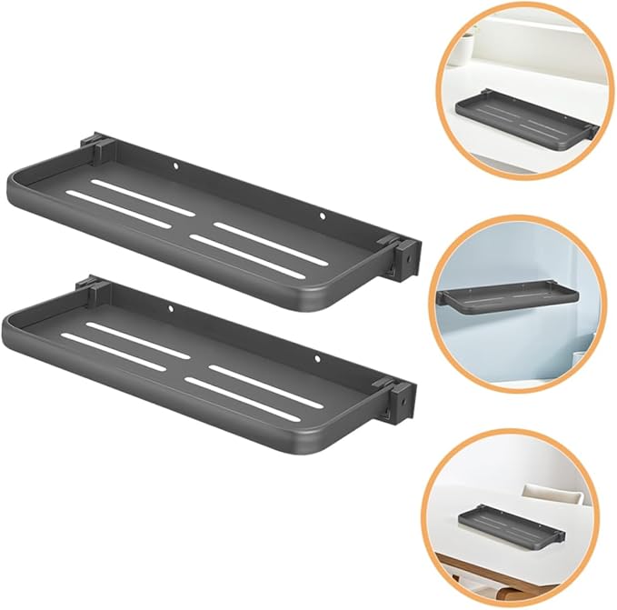 SOLUSTRE 2pcs Foldable Bathroom Shelf Wall-Mounted Storage Rack for Kitchen and Laundry Easy Installation Without Drilling Multipurpose Organizer for Bathroom Essentials