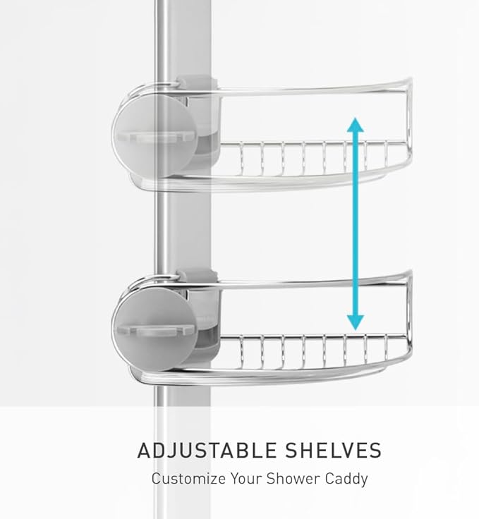 simplehuman 8' Tension Pole Shower Caddy, Stainless Steel and Anodized Aluminum