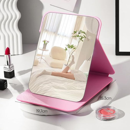 PU Leather Desktop Mirror, Foldable Travel Makeup Mirror with HD Clear Glass, Self-Standing Personal Mirror for Desk, Vanity & On-the-Go Use