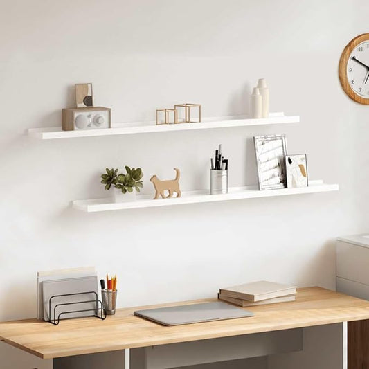 Set of 2 Floating Wall Shelves, 39.4 Inch Modern MDF Hanging Shelves for Bedroom, Living Room, and Home Office, Display Shelving for Books, Plants, and Decor, White Matte Finish