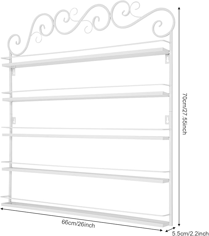 AngelcityCC 5 Tier Wall Mounted Metal Rack Shelf Versatile Organizer for Nail Polish Essential Oils for Home Nail Salon Spa Shops