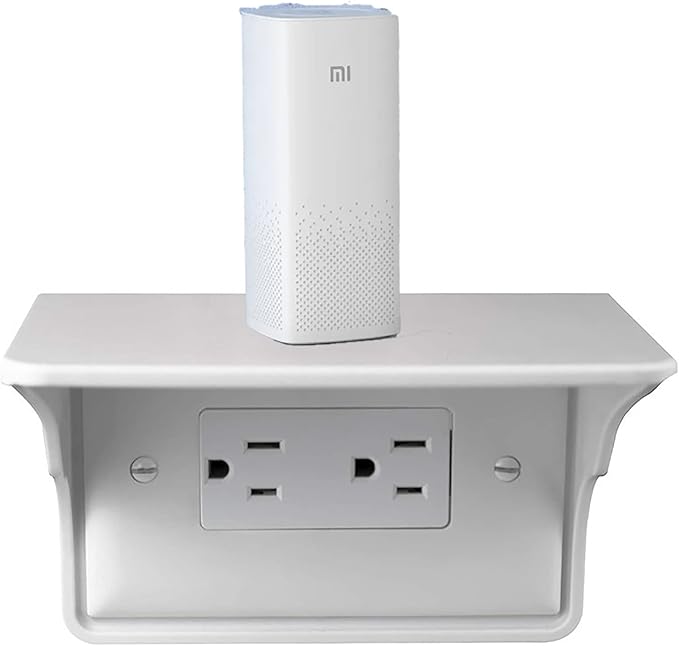 Horizontal Wall Outlet Shelf. Home Wall Shelf Organizer for Outlets. Perfect for Bathroom, Kitchen, Bedrooms with Cord Management and Easy Installation. White 2-Pack