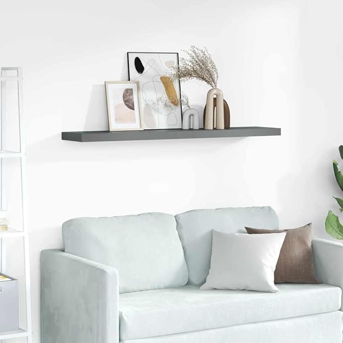 Floating Wall Shelf Modern High Gloss Gray 47.2 Inch, Invisible Mounting Display Rack for Living Room Decor, Sturdy MDF and Metal Frame Holds 22 lb for Books Awards Collectibles