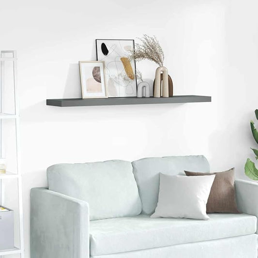 Floating Wall Shelf Modern High Gloss Gray 47.2 Inch, Invisible Mounting Display Rack for Living Room Decor, Sturdy MDF and Metal Frame Holds 22 lb for Books Awards Collectibles