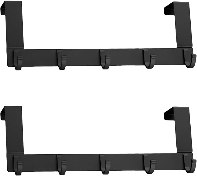 Glass Shelf for Bathroom ，Glass Aluminum，2 Door Hook Rack, 5 Metal Hooks, Black