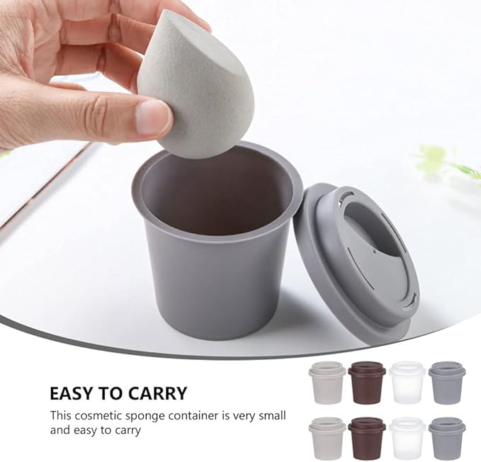 Beaupretty Makeup Sponge Storage Box Coffee Cup Design Cosmetic Powder Puff Holder Travel Portable 8 Pcs Breathable Makeup Organizer Case