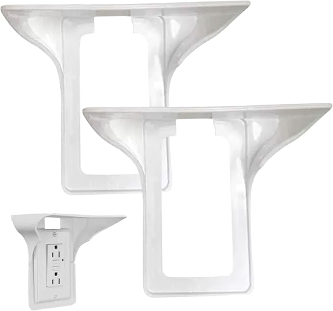 Outlet Shelf 2Pcs Sturdy & Smooth White PP Wall Outlet Shelf with Cord Hole Space-Saving Holder for Bathroom Products, Kitchen Accessories, Electronics