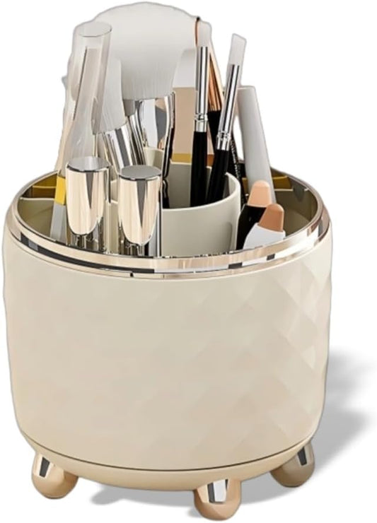 360° Rotating Makeup Organizer, Spinning Cosmetic Storage Tower with 5 Shelves, for Desktop Vanity Organizer, Bathroom and Stationery (White)