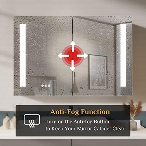 36×24 Inch Bathroom Medicine Cabinet, LED Lighted Medicine Cabinet with Mirror, Double Door Bathroom Vanity Mirror with Storage, 3 Color Light, Defogger, Dimmer, Surface Mount