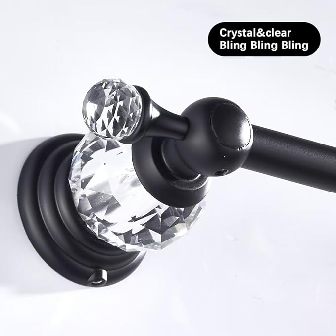 Crystal Black Towel Bar, Adjustable Bathroom Towel Holder Bar, Matte Black Single Towel Rack Hanger Home Towel Holder Rod for Bathroom Wall Mounted Bathroom Accessory