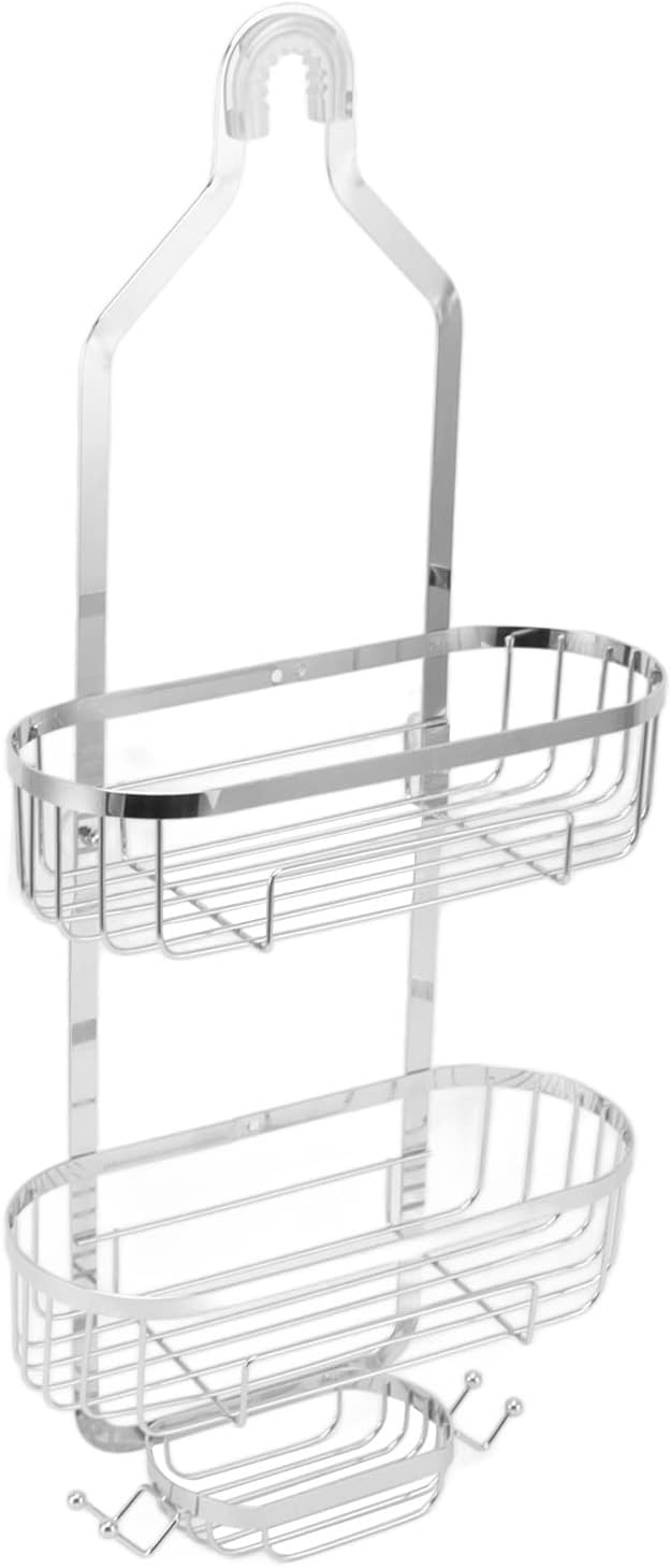 Metal Iron Wall Mounted Bathroom Basket, 2 Layer Punch Free Bathroom Shelves, Rust Storage Basket for Tile and Glass Surfaces, Easy Install Toilet Accessories for Bathroom (Electroplated)