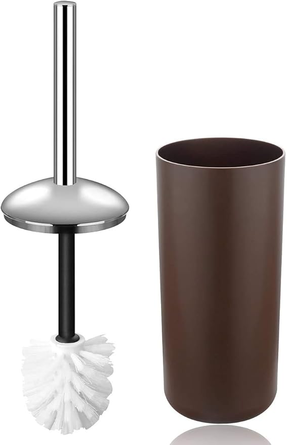 6 Pcs Plastic Bathroom Accessory Set Luxury Bath Accessories Bath Set Lotion Bottles, Toothbrush Holder, Tooth Mug, Soap Dish, Toilet Brush, Trash Can, Rubbish Bin (Brown)