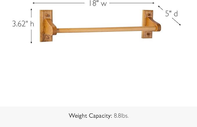 Design House Dalton Towel Bar, 18 in, Wall Mount, Easy Installation, Wood, Honey Oak, 18 in L x 5 in W x 3.62 in H, 561183