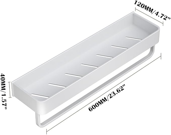 2-Tier Floating Shelf with Removable Hooks, Bathroom Shelves Wall Mounted (White)