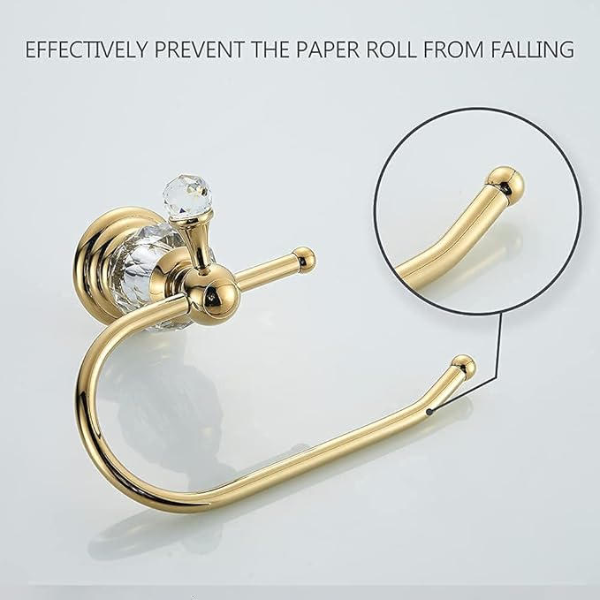 WOLIBEER Gold Bathroom Accessories, Brass Crystal Towel Bar Set Toilet Paper Holder Towel Ring Robe Hooks 4 Pieces Wall Mounted