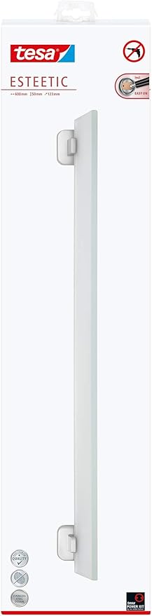 tesa ESTEETIC Glass Shelf - Self-Adhesive Frosted Glass Shelf for Bathroom Utensils - Waterproof, incl. Power.Kit Adhesive Solution - 50 mm x 600 mm x 123 mm