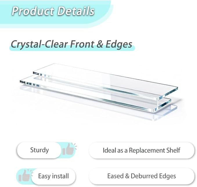 Yunguzi 2 PCS 13 Inch Acrylic Medicine Cabinet Shelves – Clear Replacement Cabinet Shelf for Bathroom, Kitchen, Living Room, Wall-Mounted & Hanging Cabinets